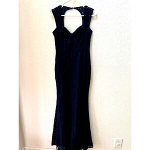 Lulus Navy Blue Lace Formal $109 Mermaid Flare Medium Flowy Maxi Dress M1